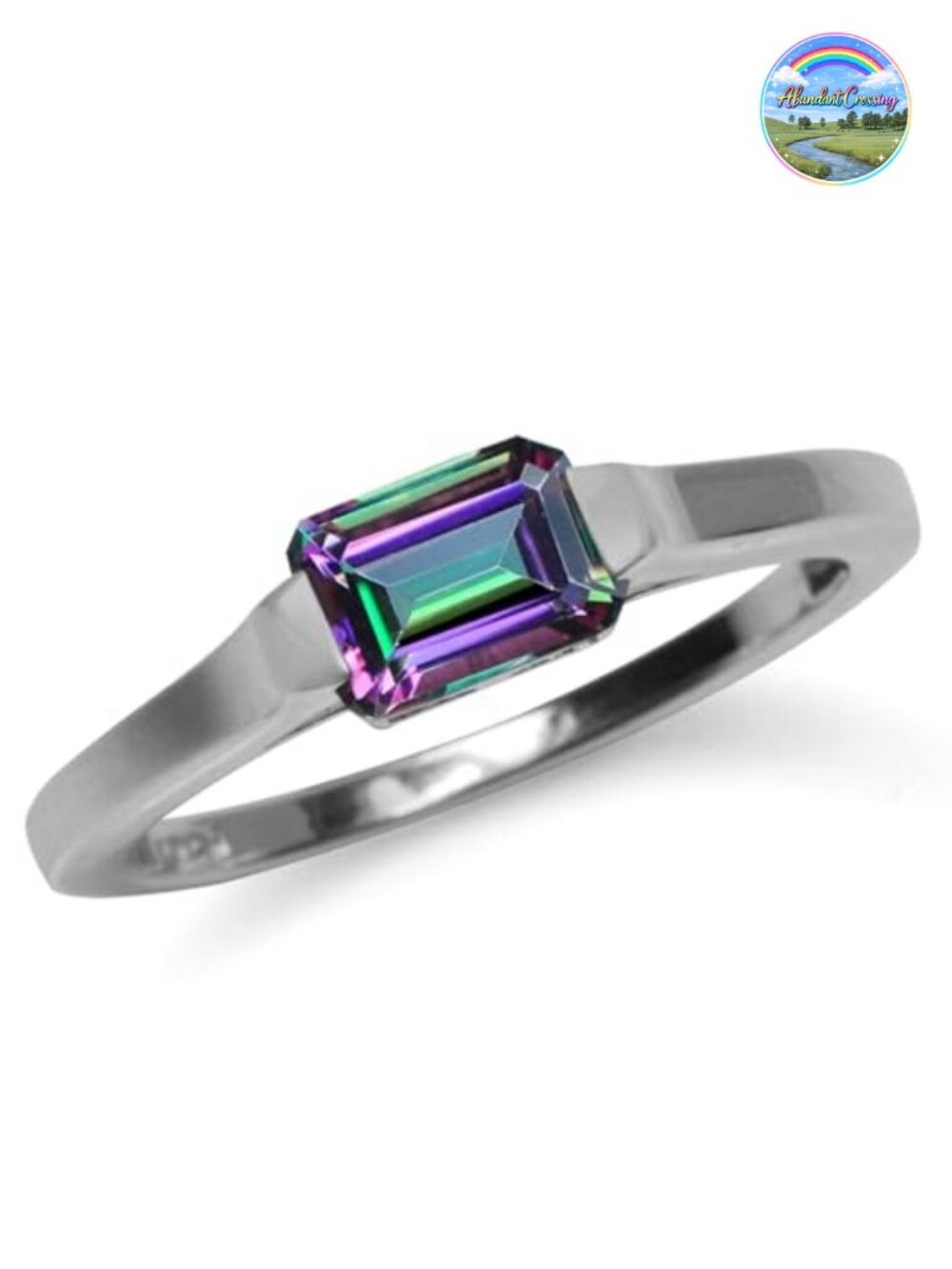 Mystic Fire Topaz Octagon Half Bezel Sterling Silver Promise Ring